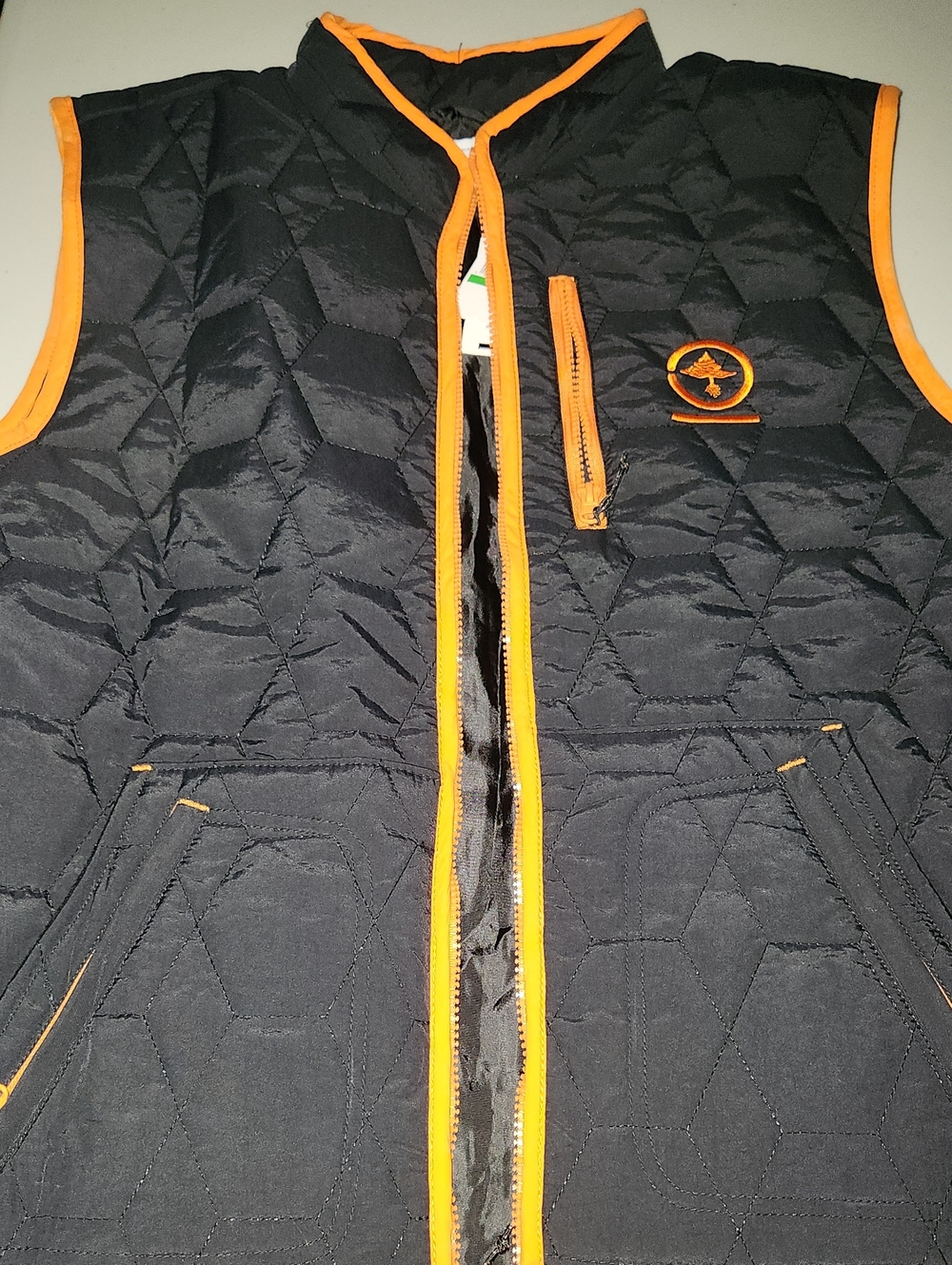 LRG Black Quilted Vest with Orange Trim and Zipper